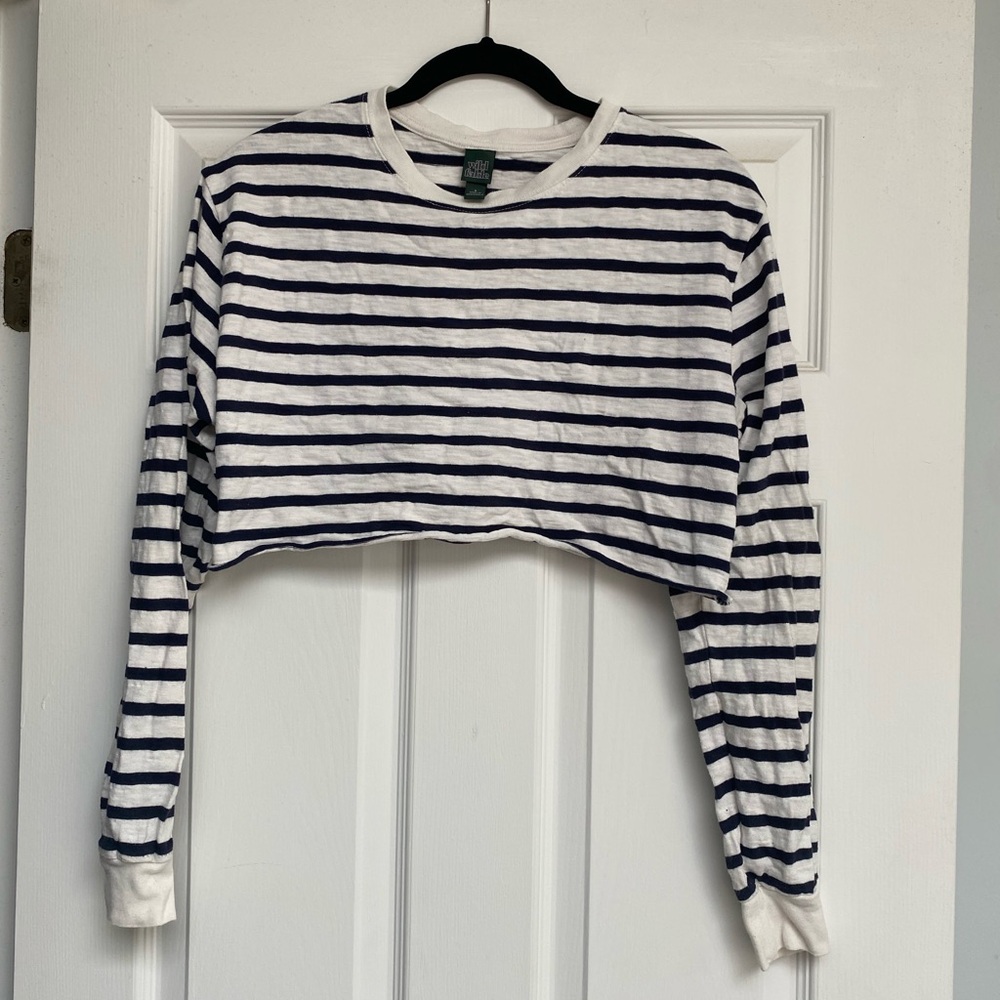 Wild Fable Black and White Cropped Striped Top